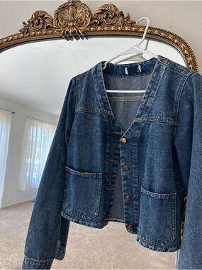 Women's Dark Blue Denim Button-Front Jacket